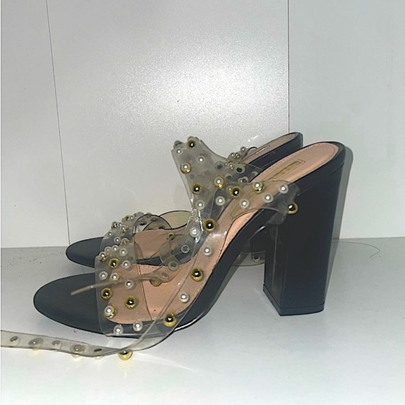 pearl heels Black heels embellished heels clear heels strappy heels - Picture 8 of 8